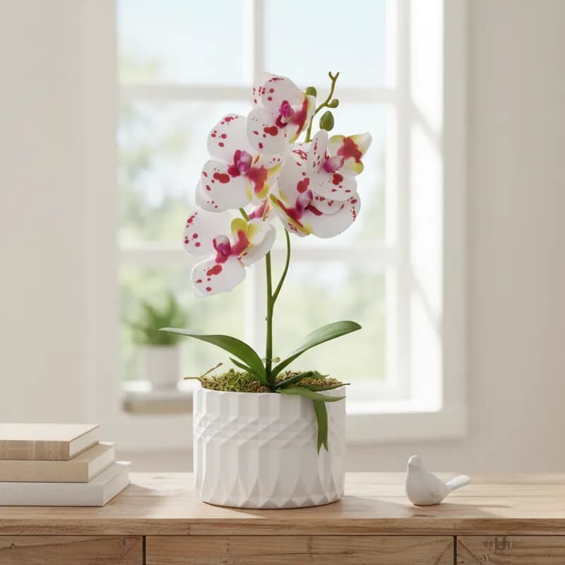 Planta Artificial Arranjo de Orquídeas Vaso Elegante