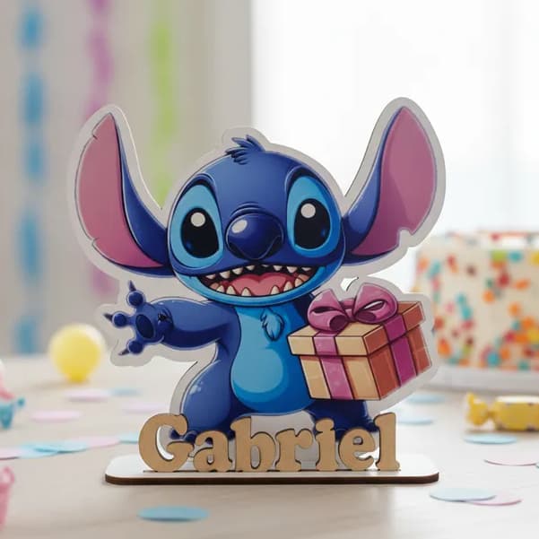 Display Totem Centro De Mesa Lilo Stitch Mdf 10 Unidades