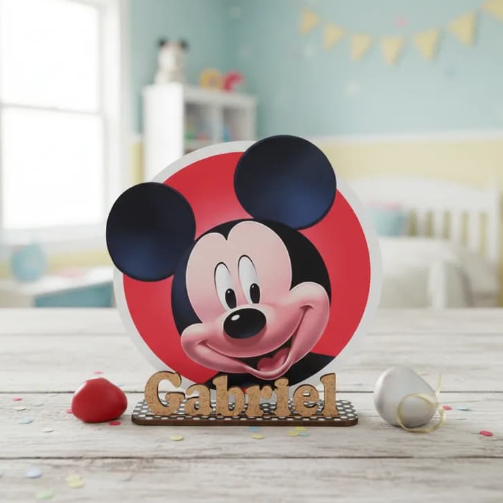 Enfeite de Centro de Mesa Decoração Adesivada Mickey Com Nome 10 Unidades
