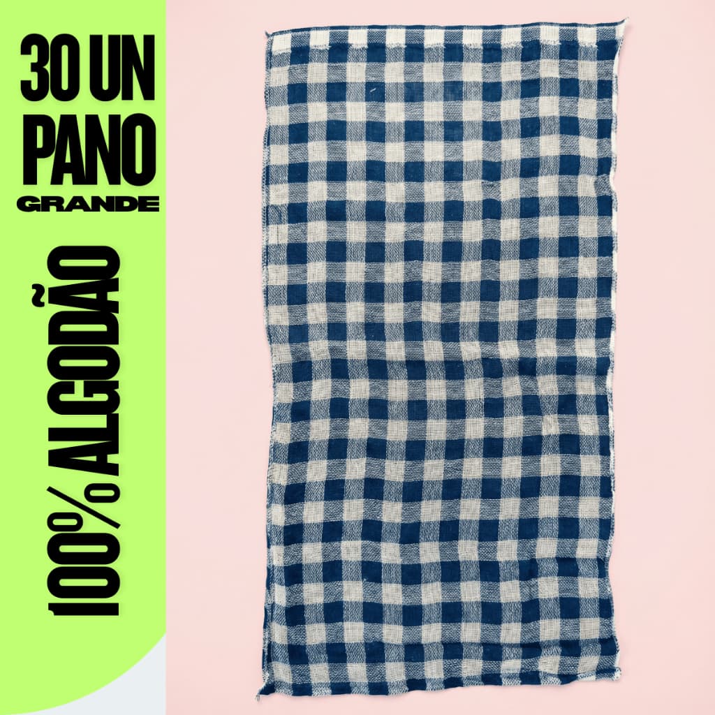 30 Panos de Chão para Piso Xadrez 70x45cm Algodão 100% | Leve | Borda Overloque | Alta Capacidade de Absorção