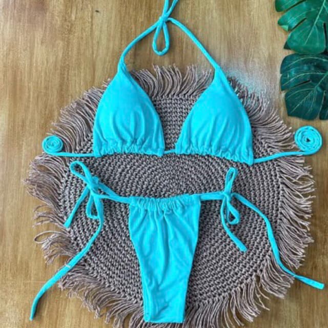 Conjunto Biquini Cortininha SUPLEX Sem Bojo Fio Com Amarração Moda Praia gringa