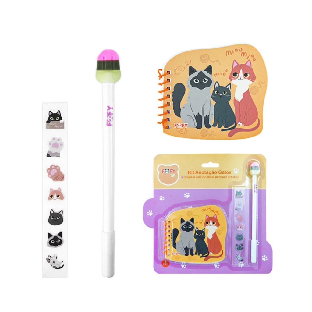Kit bloco de anotação gatinhos – Kit com 3 Peças - Volta às aulas - bloco de notas personagens