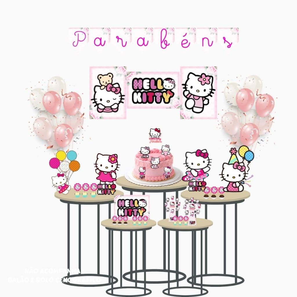 Kit festa decoração aniversario Hello Kitty mesversario gatinha + caneta presente