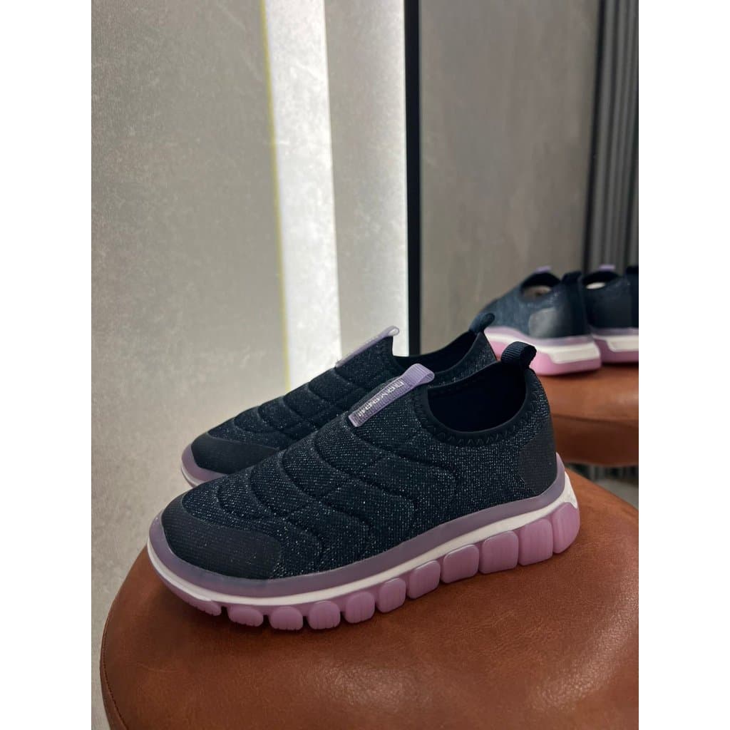 Tênis Infantil Novopé SlipOn Preto com Roxo Lilás Confortável Menina Leve Escolar Casual Calce Fácil