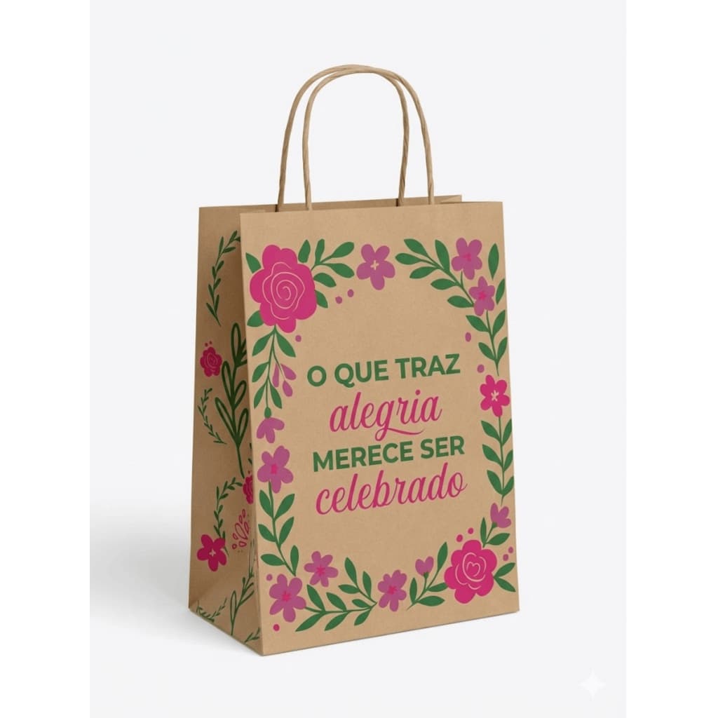 Sacola Kraft - 18x10x25 - Oque Traz Alegria - Flores