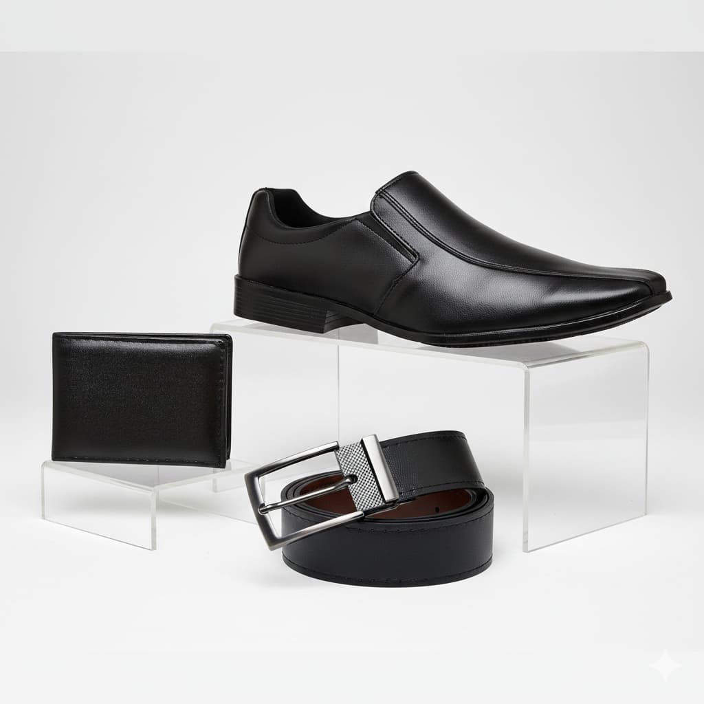 Kit Sapato Social Masculino Preto Marrom Cinto Carteira Ortopédico Mocassim Casual Loafer Sapatenis