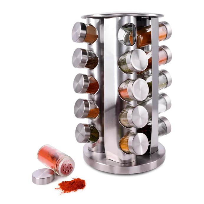 Porta Tempero 20 Potes Redondo Inox Giratório+ Etiquetas e Caneta