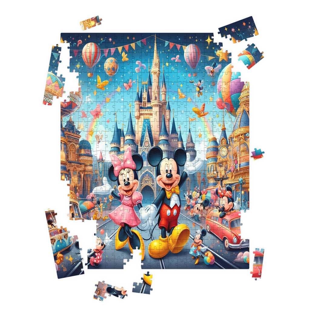 Quebra Cabeça MDF ENORME 90x60 CM Mickey e Minnie 500 Peças Puzzle