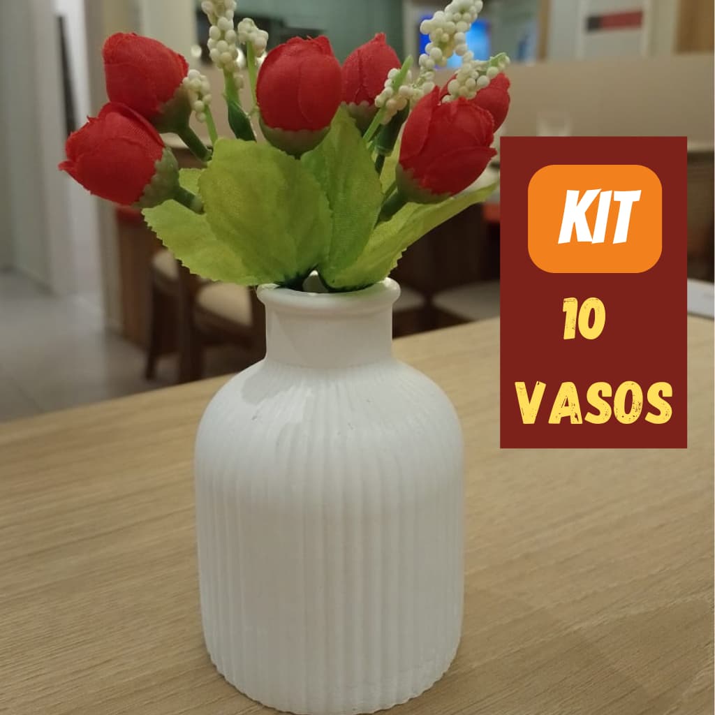 Kit 10 Vasos 10x8 Branco Gesso Decoração Centro Mesa Festa Jantar Casamento