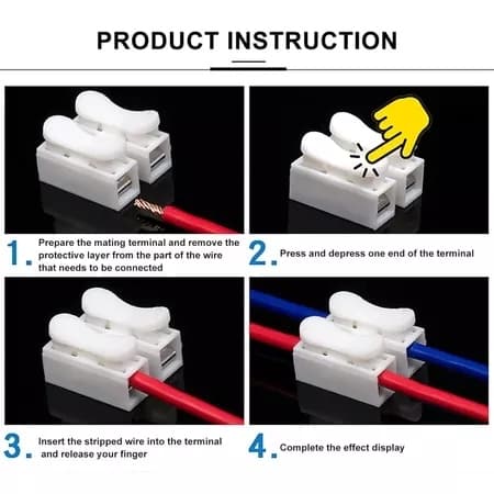 Kit 50 Conector de Pressão 2 via para fios duplo Emenda Sem Solda Rápido Conector Fio com Mola