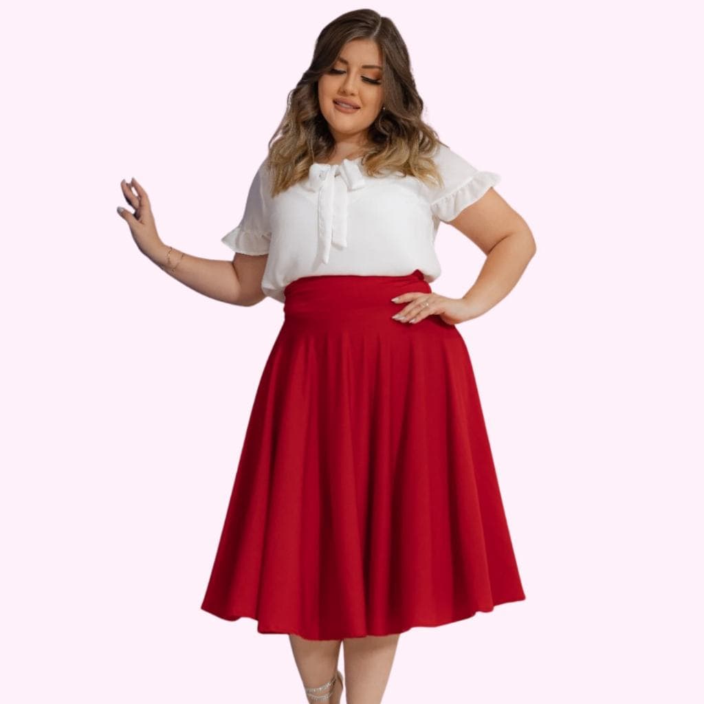 Saia Midi Rodada Godê Cintura Alta Versatilidade e Cores Incríveis Plus Size até o G3