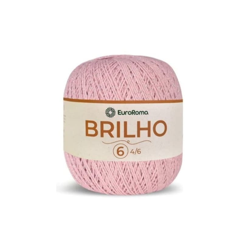 Barbante euroroma brilho prata n°6 cor 510 rosa bebê prata