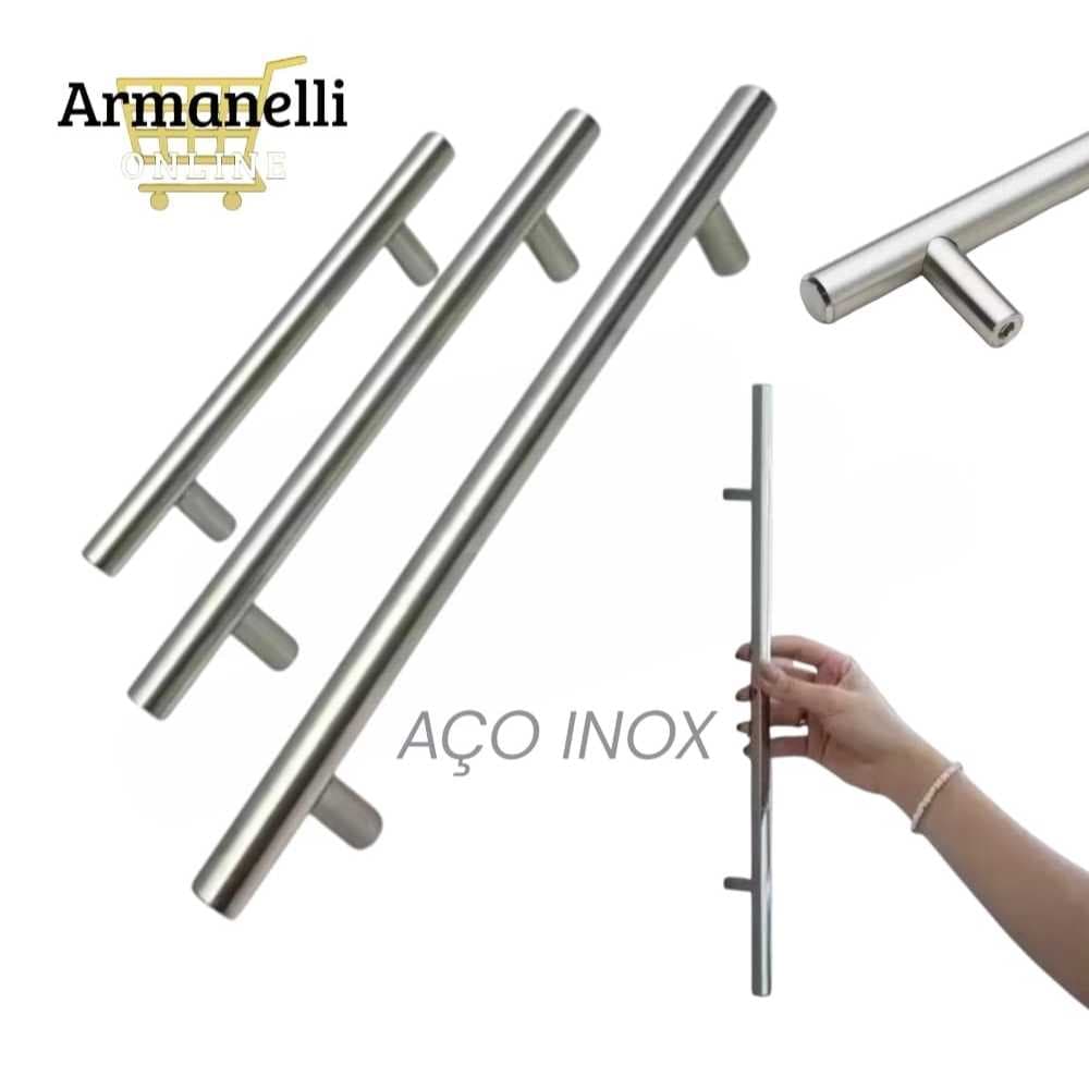 Kit c/6 Puxador Haste Tubular Redonda em Aço Inox para Gavetas Portas Móveis ESCOVADO ou PRETO