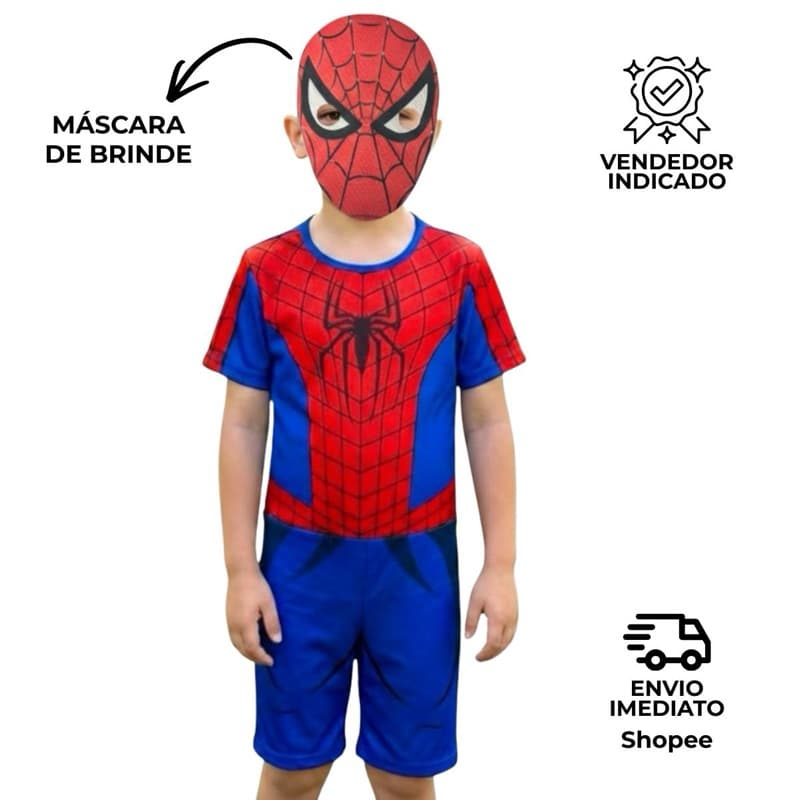 Roupa Infantil Fantasia Festa Aniversário Personagens Homem Aranha Máscara 3D