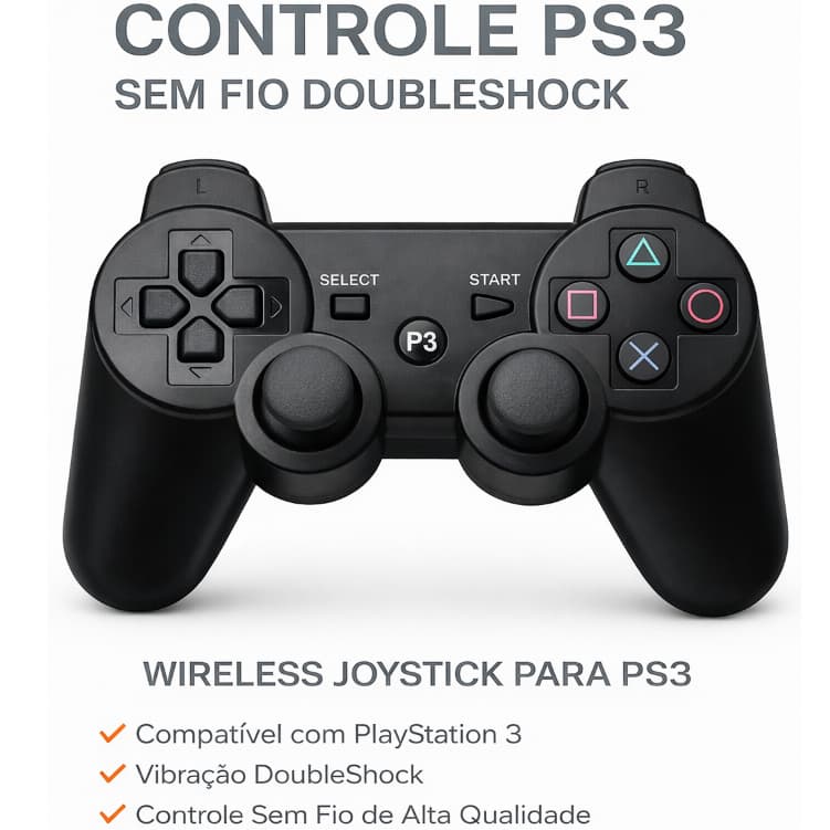Controle PS3 Wireless DoubleShock Sem Fio Joystick Dual Shock Compatível Play 3 PIII