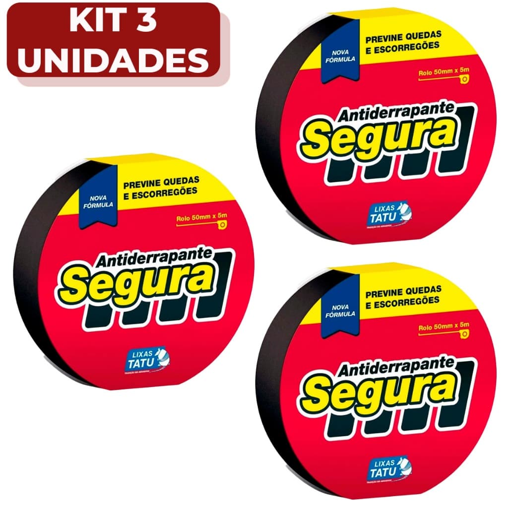 Kit 3 Fita Antiderrapante 5mX50mm Oferta P/ Áreas Internas Fita Lixa Piso Externo Escada Rampa Preta