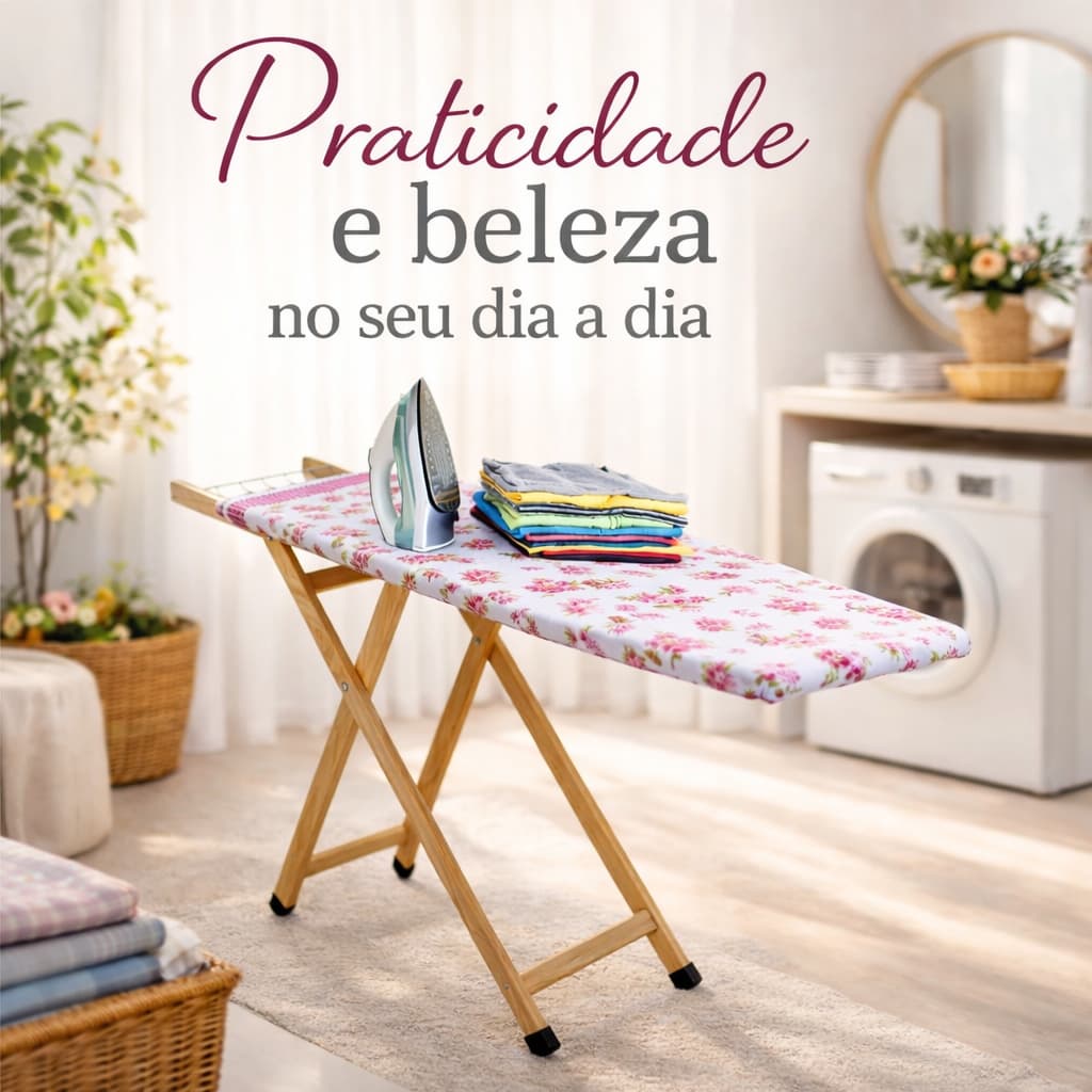 Tábua de Passar Roupas com 2 Regulagens de Altura Tecidos Tradicionais Sortidos Madeira Reflorestada