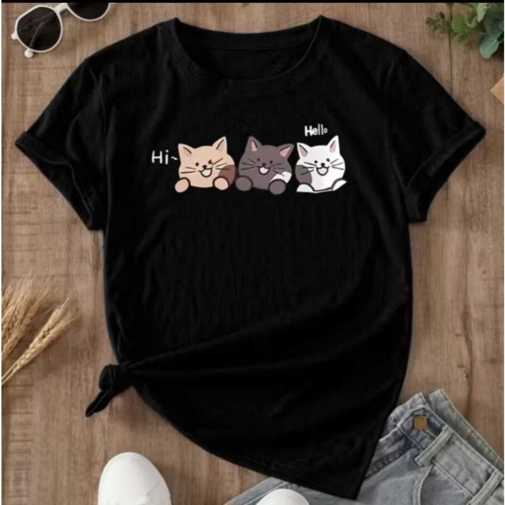 Camiseta Feminina T-Shirt Básica Três Gatinhos Estilosa Algodão  100% Algodão