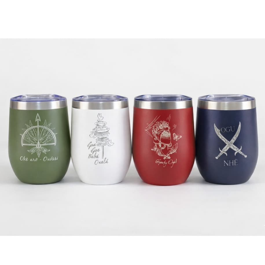 Copo Térmico Cuia 360ml Linha Orixás Cores Personalizado Aço Inox Umbanda Candomblé