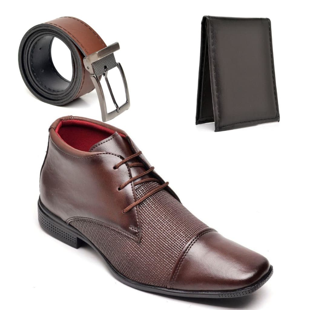 Kit Bota Chelsea Chukka Casual Masculina Cinto Carteira Confortável Preto Marrom Social Trabalho Pai