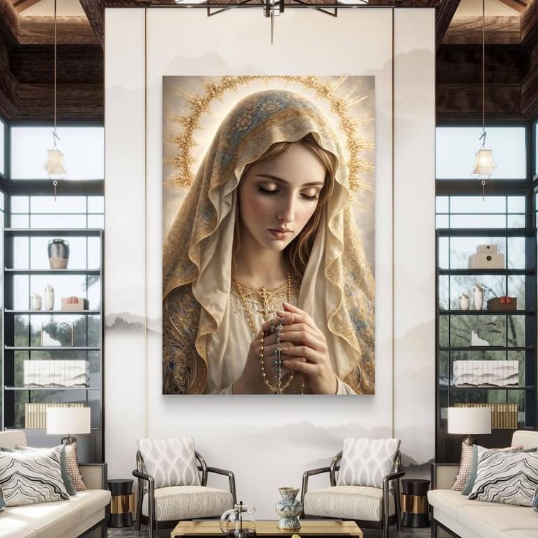 Quadro Decorativo 80x110cm Nossa Senhora Oração Decoração de Parede Hall Luxo Sala Quarto MDF