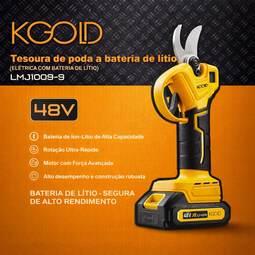 Tesoura Elétrica de Poda Profissional KGOLD 48V – 2 Baterias Inclusas