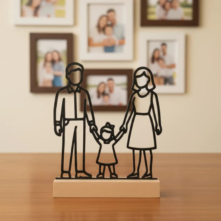 Família Decorativa Impressa em 3D – Pai, Mãe e Filho(a) Minimalista