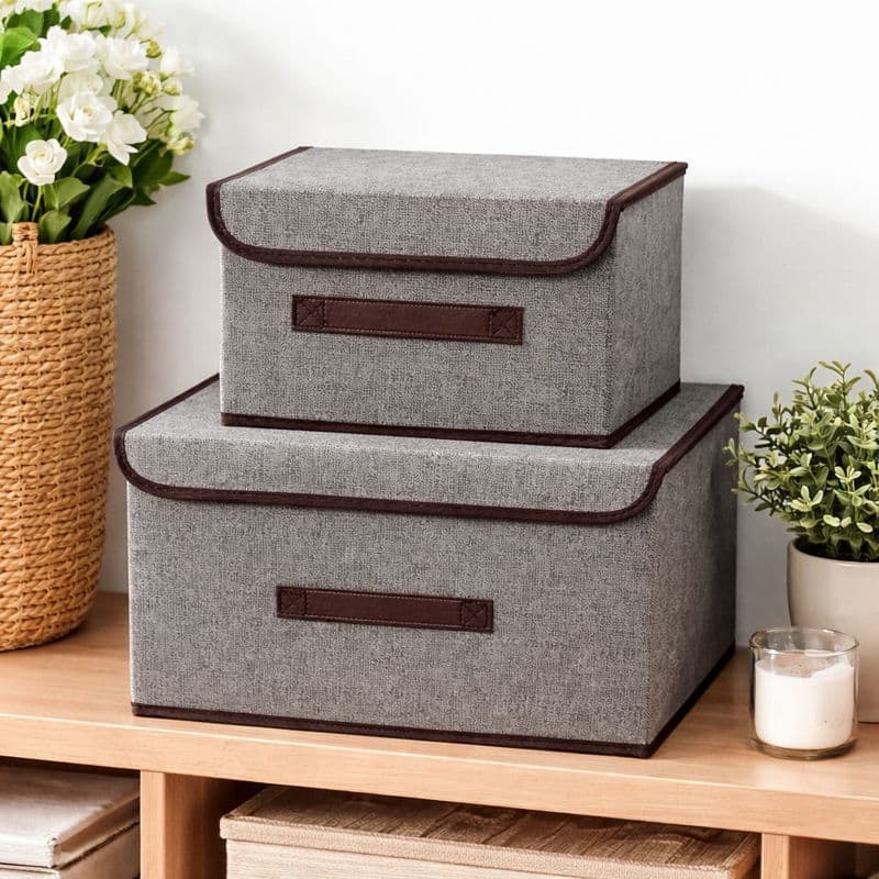 Kit 2 Caixas Organizadoras Cestos 7.8L e 19L Dobrável Tecido Organizador Multiuso Guarda Roupa Objetos Closet Maquiagens