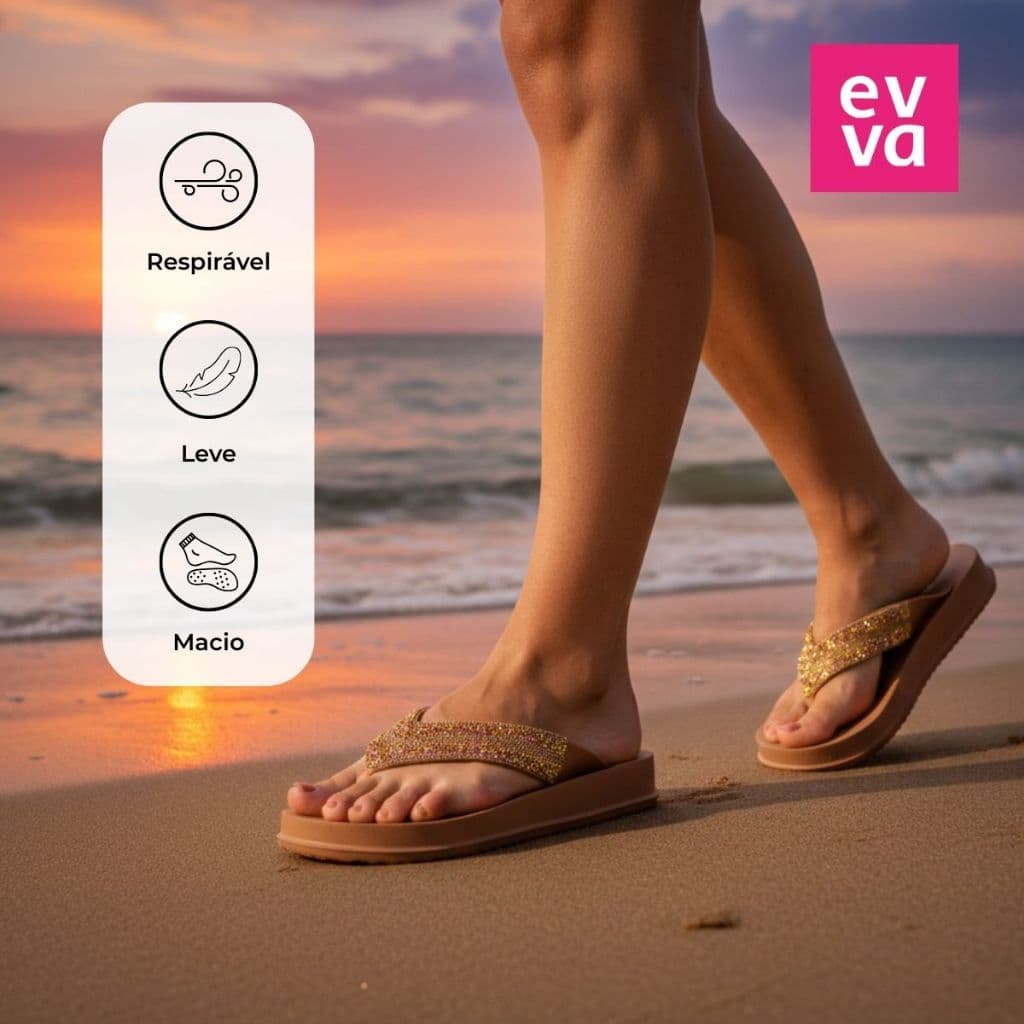 Chinelo Feminino Strass Brilhante Confortável Leve 100% EVA