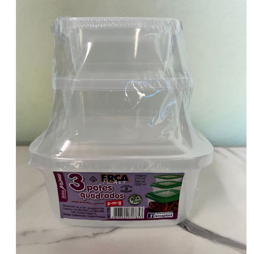 KIT 3 VASILHAS DE PLÁSTICO ERCAPLAST 270 ML + 550 ML + 1300 ML