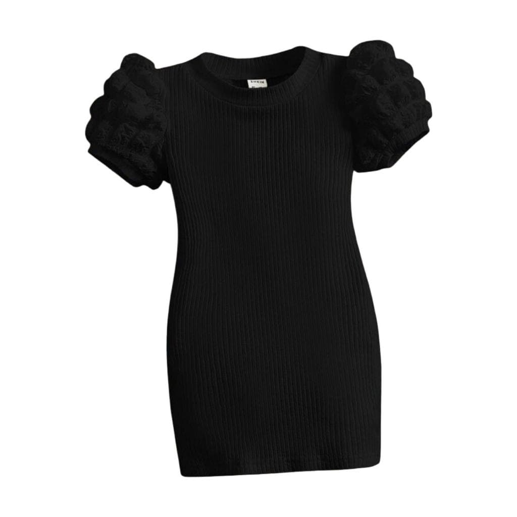 Vestido Infantil Canelado Manga Bufante Pipoca Luxo Blogueirinha - De 1 a 8 anos
