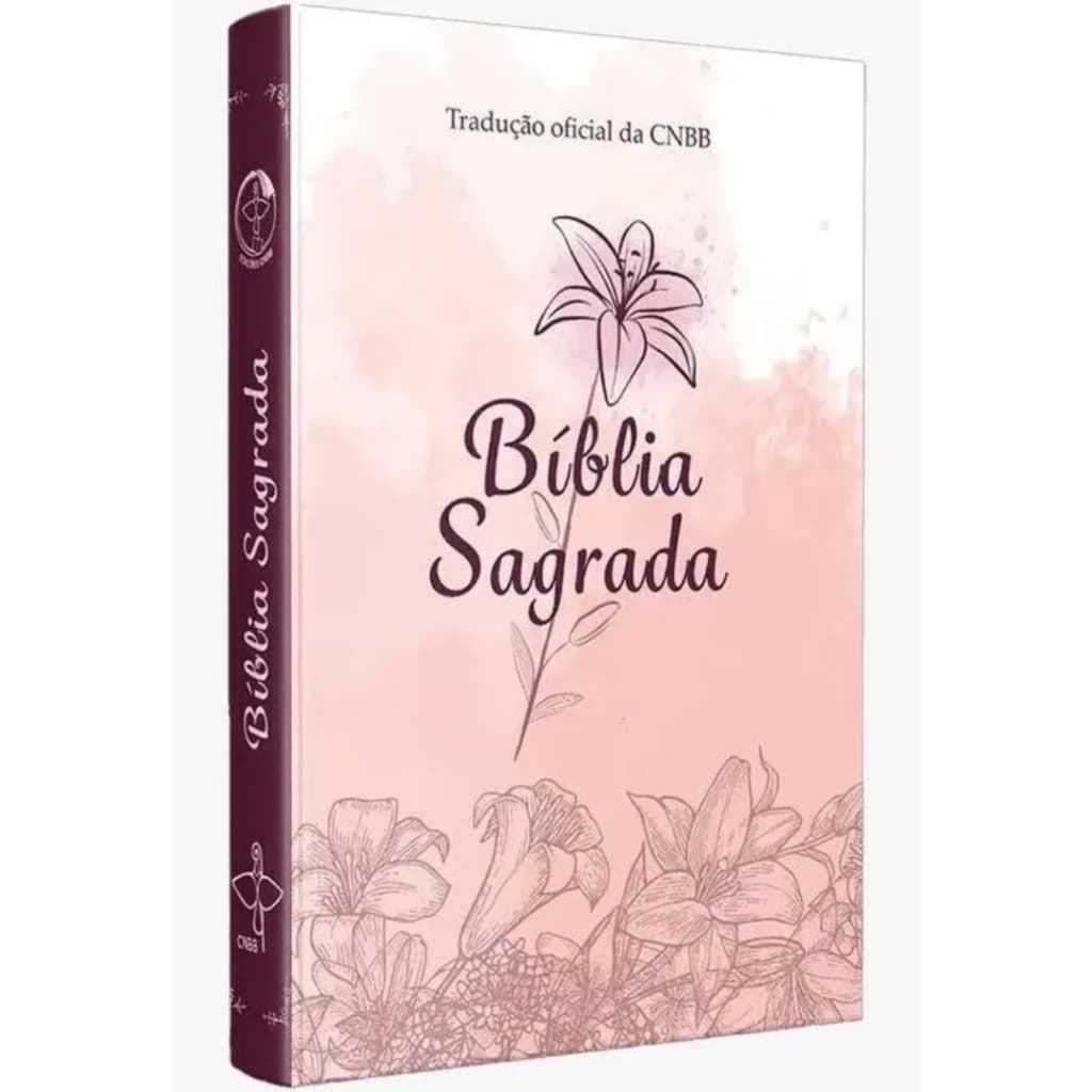 Bíblia Sagrada Católica CNBB Capa Floral Rosa Com Fitilho