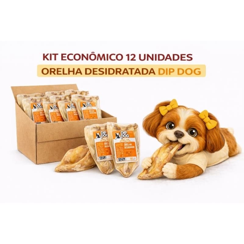 KIT 12 UNIDADES MORDEDOR ORELHA BOVINA DIP DOG ENVIO IMEDIATO