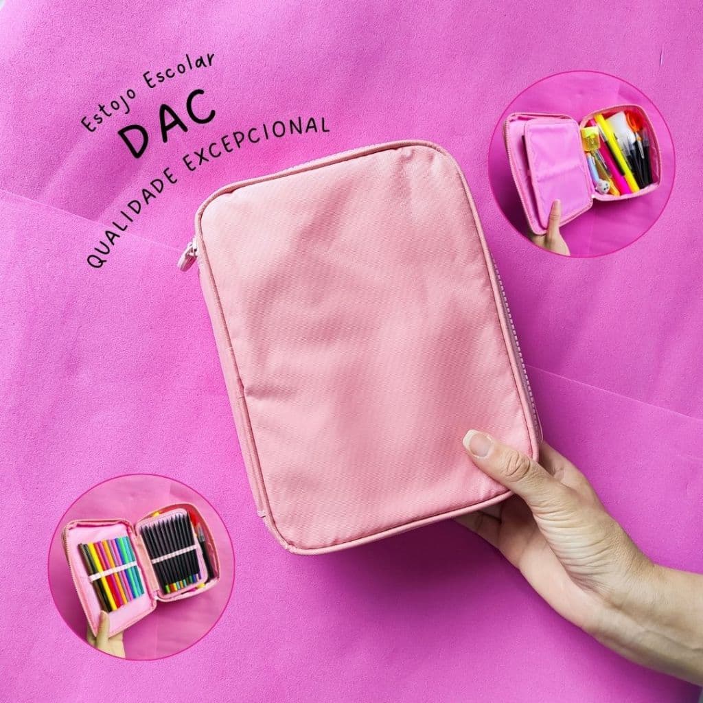 Estojo de Lápis Escolar Organizador Juvenil Luxo Box Grande Roxo, Rosa, Preto, Escolar Dac