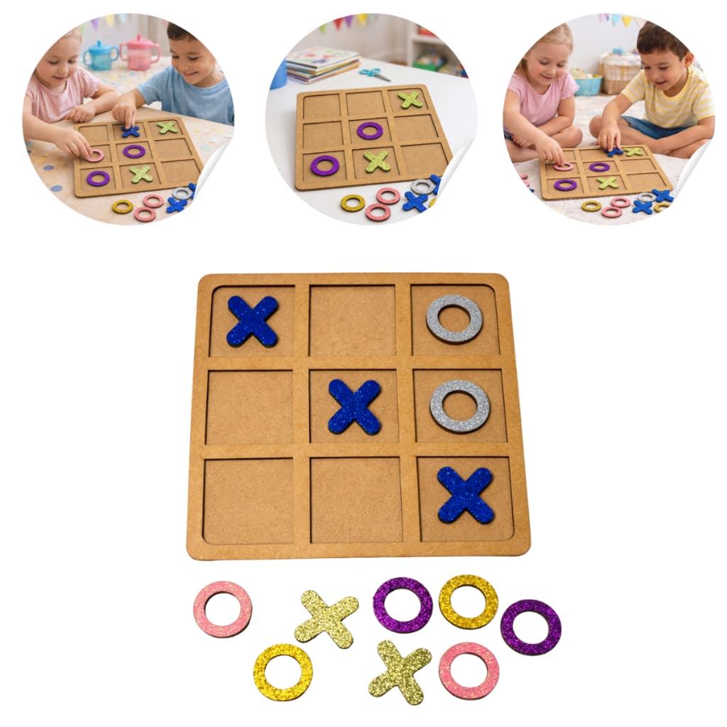 Kit 6 Unid. Jogo da Velha Glitter MDF Ideal para Festas, Lembrancinhas, Escolas, Brindes e Presentes