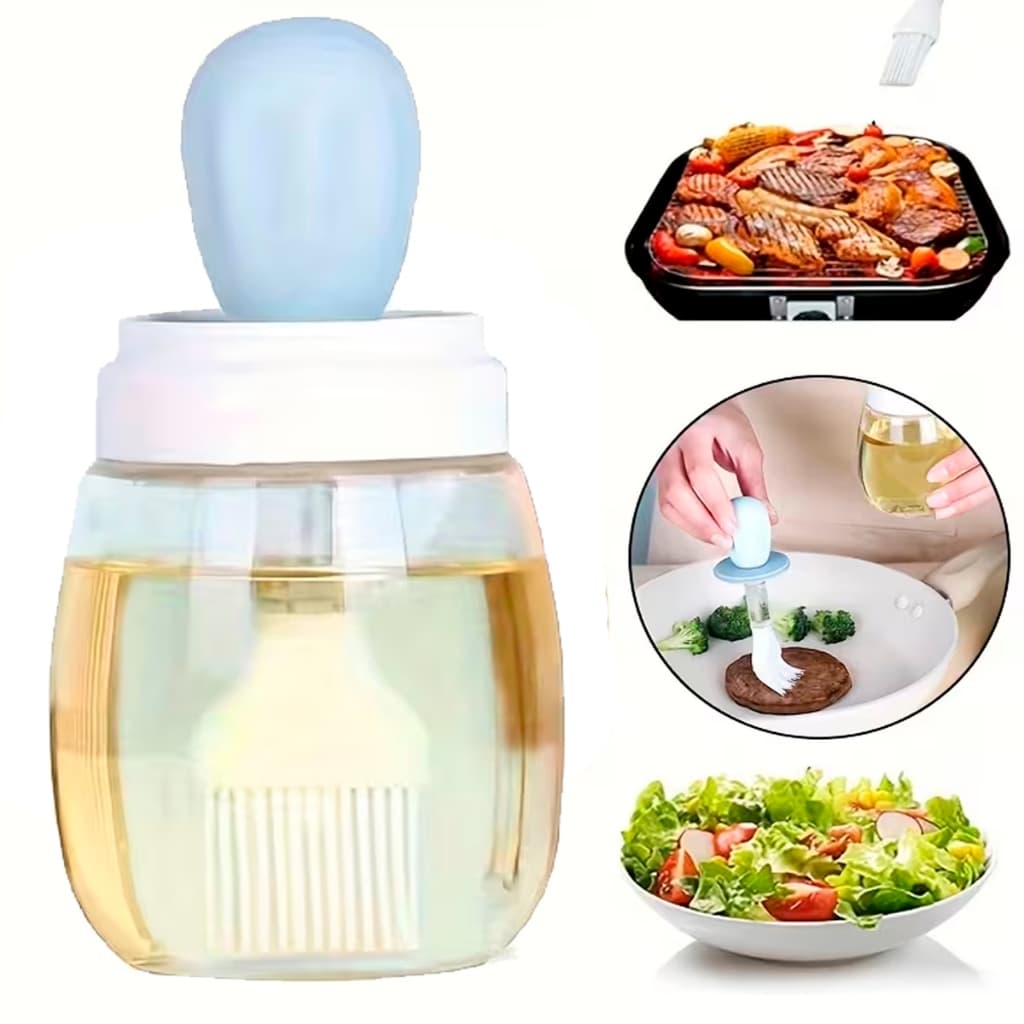 Pincel Culinário em Silicone com Dispenser De Vidro 280ml Pincel de Sucção com Marcador interno