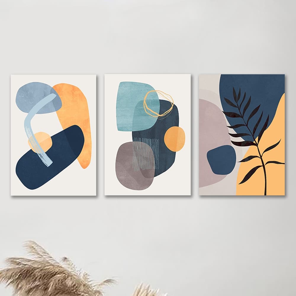 Quadros Decorativos Abstrato Sala Formas Orgânicas Azul Decoração Para Quarto Escritório Moderno