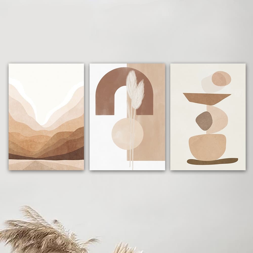 Quadros Decorativos Sala Abstrato Nude Bege Neutro Para Quarto Escritório Moderno Mdf