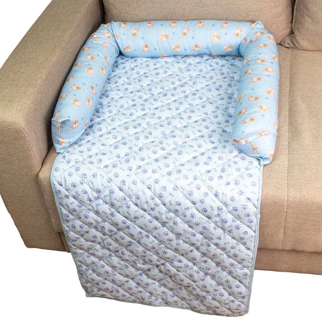 Caminha Protetor de Sofá Pet Estampa Spitz Azul Raças Pequenas Com Zíper Reforçado Premium Luxo