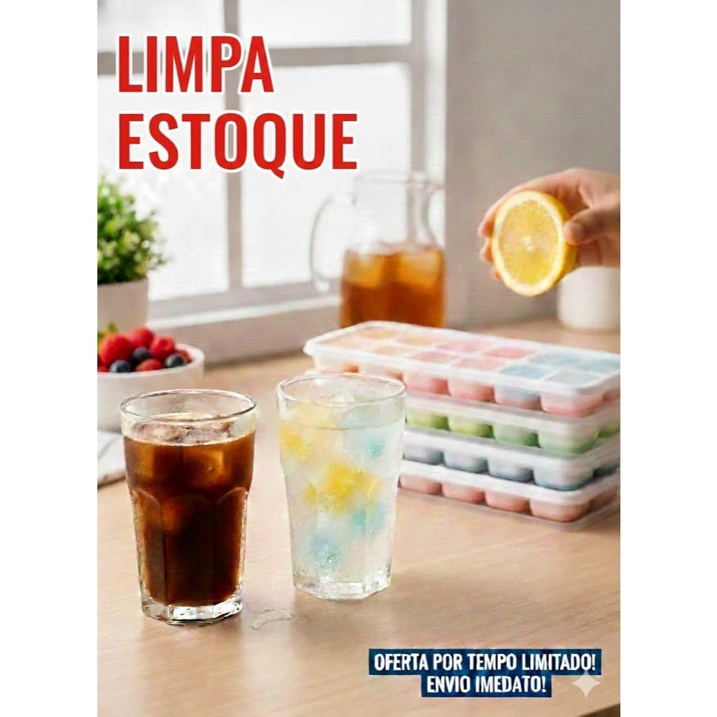 Forma de Gelo Cubo  Tampa Rígida e Flexível Fundo Silicone pratica