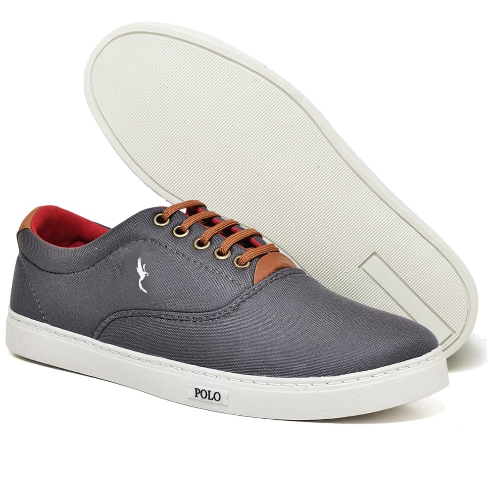 Tênis Casual Masculino Premium Cinza Estilo Polo Blu Visual Sofisticado Versátil