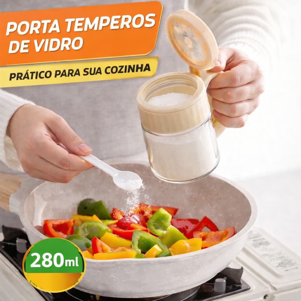 Porta Temperos de Vidro Redondo 280ml com Colher para Cozinha