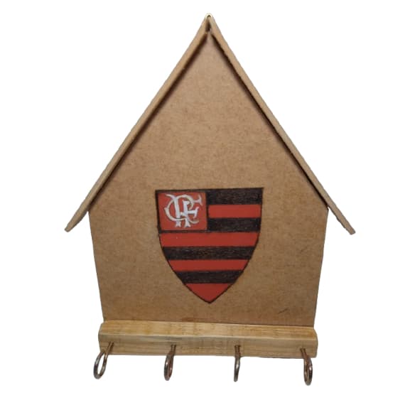 Porta Chaves com 4 lugares para Molho de Chaves do Flamengo Madeira Artesanal
