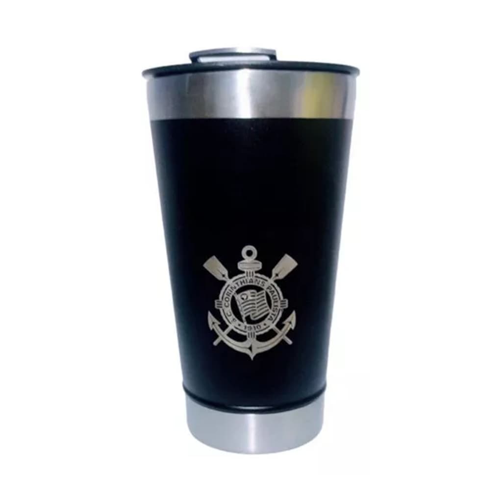 Kit Corinthians Copo Térmico Inox C/ Tampa Abridor Cor Preto Preto