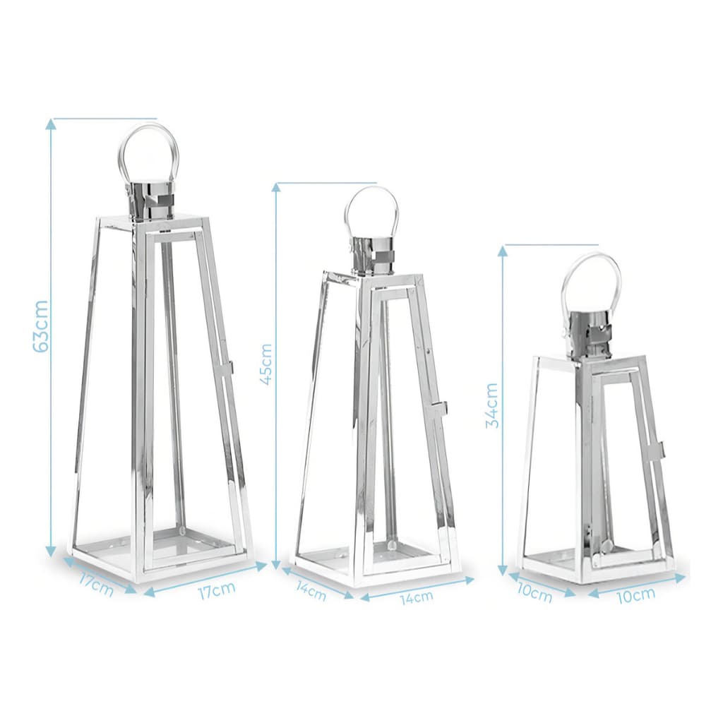 Kit C/3 Lanternas Decorativas Triangular Metal Cor Prata