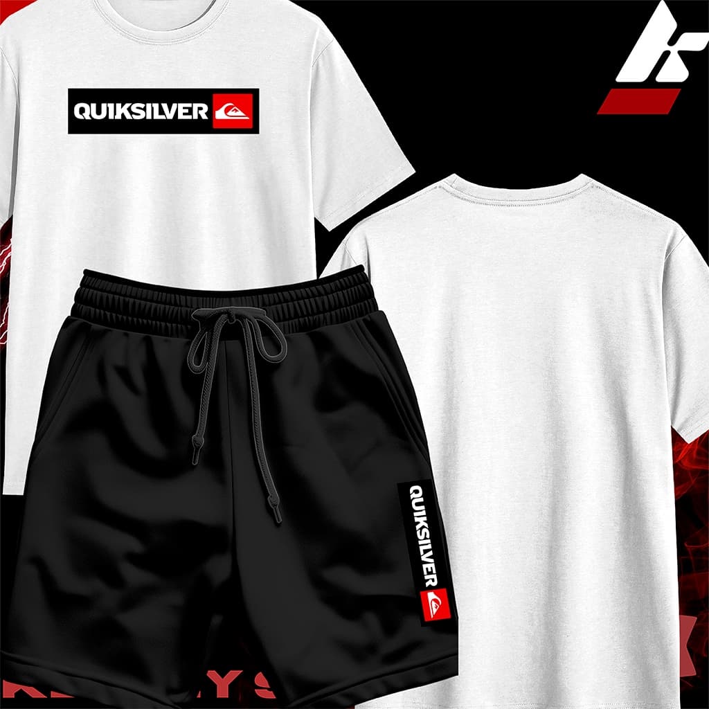 Camiseta Streetwear 100% Algodão e Bermuda Mauricinho Estampa QUIKSILVER VML E PTO