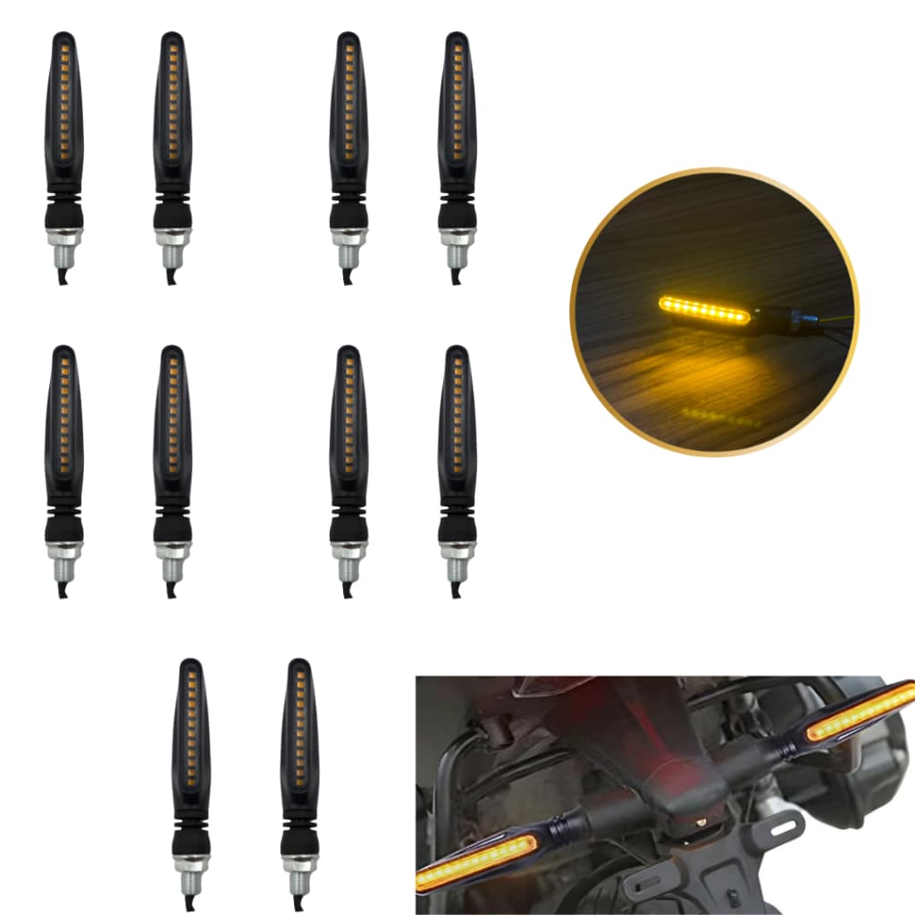 5 Pares Pisca LED Slim Palito Sequencial Preto Universal Moto Seta Compatível Honda Yamaha  Kawasaki
