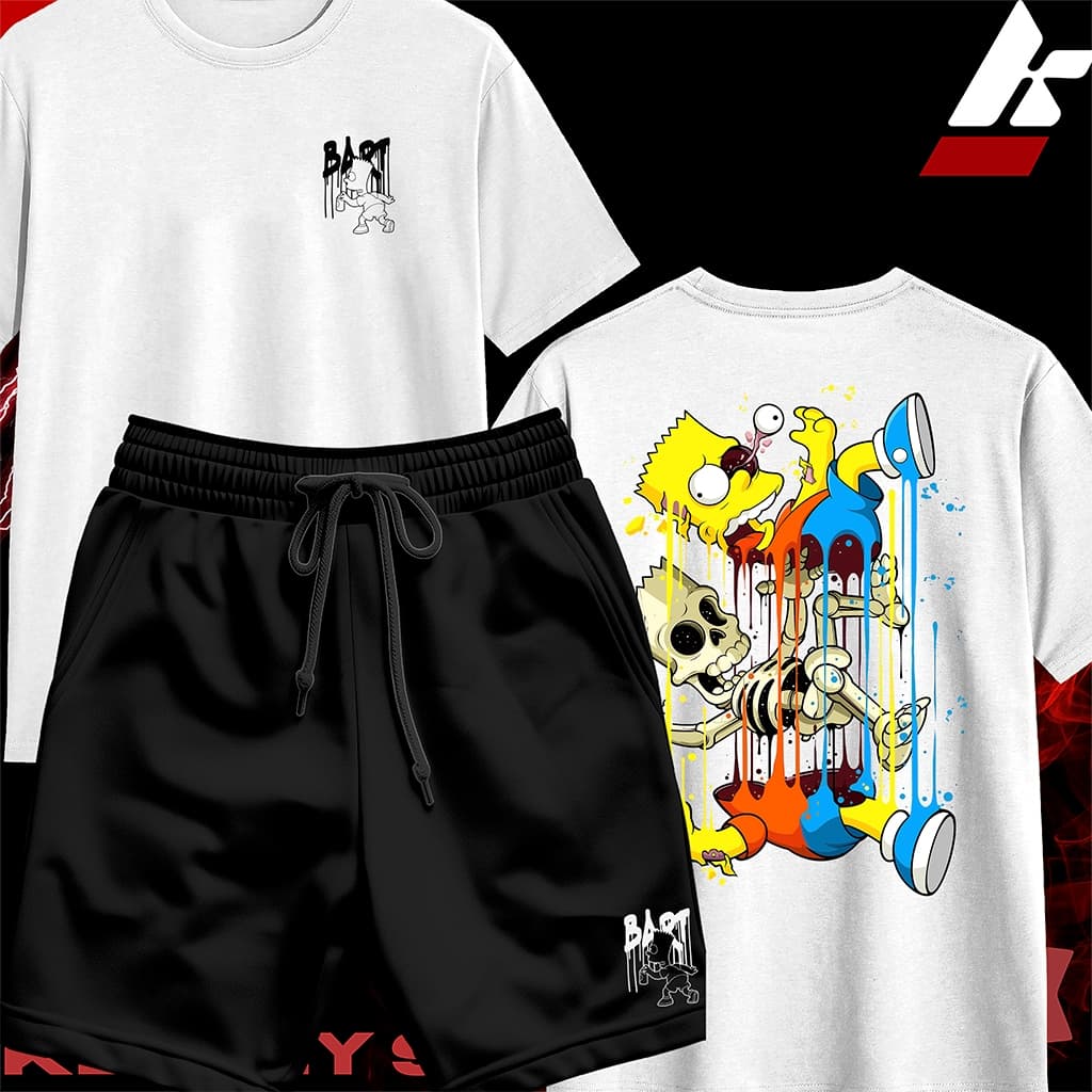 Camiseta Streetwear Masculina Feminina 100% Algodão e Bermuda Mauricinho Estampa BART SIMPSON