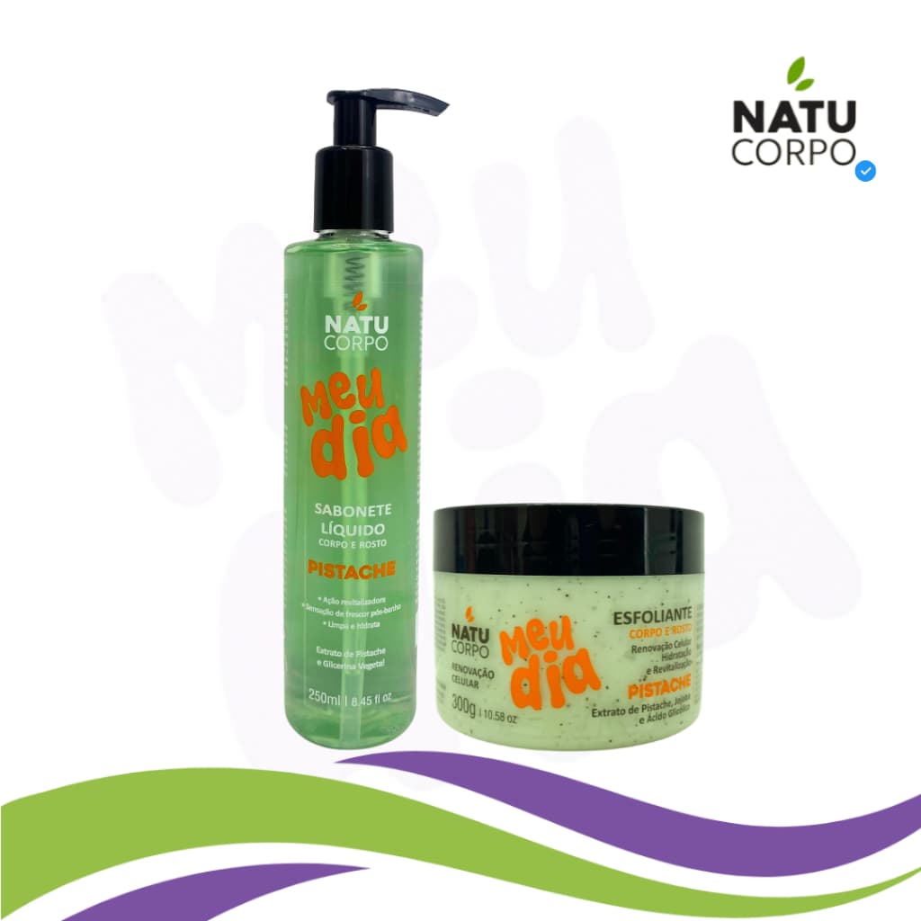 Kit Sabonete Líquido Pistache 250ml + Esfoliante Pistache Natucorpo Meu Dia 300g