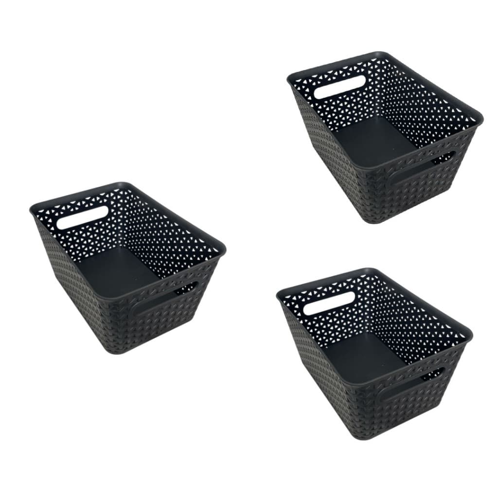 Kit 3 caixas de plástico conjunto, 6L multifuncional preto sem tampa .